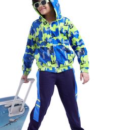 Ollington St. 100% Cotton Knit Full Sleeves Hooded Front Zipper Sweatshirt & Joggers Set WithPrint - Blue & Green-picture-20