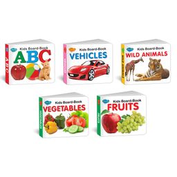Early Learning Little Library Kids Children Baby Books Set of 5 Books - Alphabets Fruits Vegetables Vehicles Wild Animals - English-24