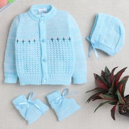 BUMZEE Full Sleeves Self Designed Sweater With Cap & Socks Set - Aqua Blue-image-7