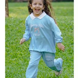 Nap Chief Pure Cotton Full Sleeves Typography Printed Oversized Sweatshirt With Coordinating Pant Set - Sky Blue-image-95