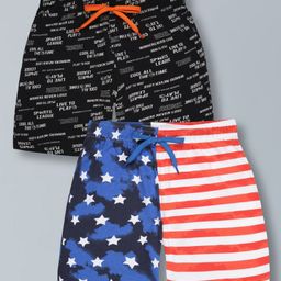 Plum Tree Pure Cotton Pack Of 2 Striped & Sports League Text Printed Shorts - Off White & Black-image-89