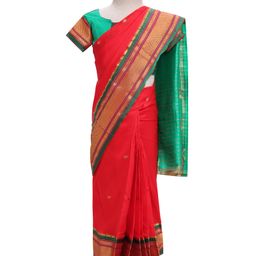 Bhartiya Paridhan Silk Saree with Half Sleeves Blouse & Zari Embroidery - Red-image-92