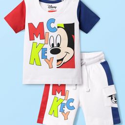 Babyhug Disney Single Jersey Knit Half Sleeves T-Shirt And Shorts With Mickey Mouse Graphics - White-image-20