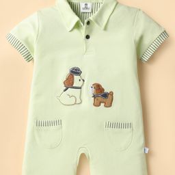 Mini Taurus Interlock Knit Half Sleeves Collared Rompers with Doggo Embroidery - Mint Green-image-45