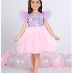 Ministitch Net Woven Sleeveless Frill Detailed Sequin Embellished Dress - Lilac-image-31