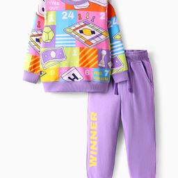 OLLINGTON ST. Cotton Full Sleeves Sweatshirt With Print & Knit Joggers Set- Lavender-picture-13
