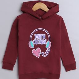 BUMZEE Looper Knit Full Sleeves Graphic Printed Hooded Sweatshirt - Maroon-image-105