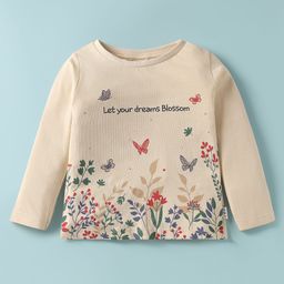 Ollypop Sinker Knit Full Sleeves T-Shirt With Floral & Butterfly Print - Cream-image-74