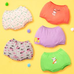 SuperBottoms Pure Cotton Knit Pack Of 5 Solid & Animal Printed Bloomers - Multi Colour-picture-36