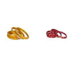 Somil Elegant Women Yellow & Red Pack Of 8 Handmade Traditional Glass Bangle Set-image-96