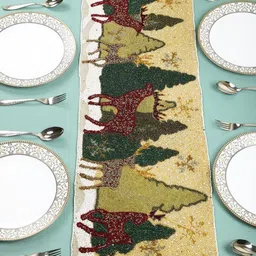 YWULY Green & Maroon Glass Beaded TableRunner-20