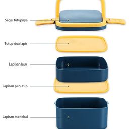 YAMAMA Portable Lunch Box Double Layer Square Lunch Box with Handle For Kids Adults Modern Design Bright Colors Made of Safe Non-toxic Food Grade Material 1300 ml  Color May Vary image 4