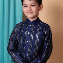 NFC CREATION Boys Embroidered Regular Sequinned Dupion Silk Kurta with Pyjamas image 2