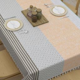 HOME AFFAIRS Grey Geometric Printed Cotton 4-Seater Table Cover-image-35