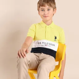 U.S. Polo Assn. Kids Boys Brand Logo Colourblocked Polo Collar Applique T-shirt-picture-23