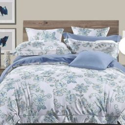 Bedbathandbliss White & Blue Cotton 300 TC Super King Bedsheet Set 2.74m x 2.74m-image-12