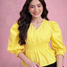DressBerry Smocked Pure Cotton Peplum Top-image-90