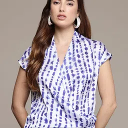 French Connection Abstract Print V-Neck Extended Sleeves Top image 2
