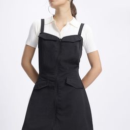 glitchez Faux Pockets Charm Shoulder Straps Front-Open Mini Pinafore Dress-image-39