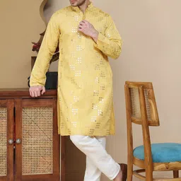 Jompers Floral Embroidered Sequnnied Mandarin Collar Straight Kurta With Pyjamas-image-99