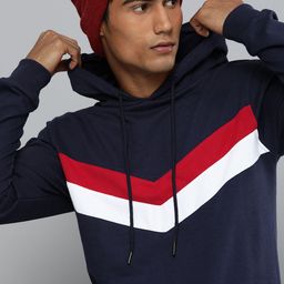 Harvard Men Navy Blue & Red Striped Hooded Sweatshirt-image-74
