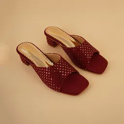 Rubeezz Women Embellished Open Toe Block Heels Sandals With Western - Embellished-picture-17