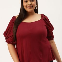 theRebelinme Plus Size Maroon Solid Panelled Top-26
