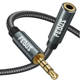 FEDUS 90-Degree 3.5 mm Male to Female Aux Extension Audio Cable Nylon Braided 5 m-33