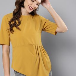 Marie Claire Women Mustard Yellow Solid A-Line Top-image-93
