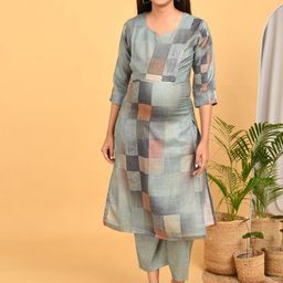 GOLDSTROMS Women Printed Maternity Linen Kurta with Trousers-image-80