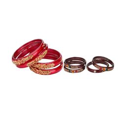 SOMIL Set Of 8 Red Alloy Artificial Stones and Beads Antique Bangles-image-97