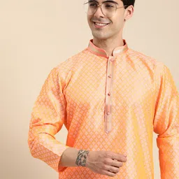 Anouk Men Floral Embroidered Thread Work Jacquard Kurta-image-94