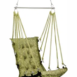 Swingzy Black & Green Textured Hanging Leather Hammock Swing With Cushion-1