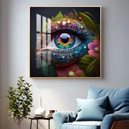 THE NEXT DECOR Blue & Green Glass Finish Floral and Botanical Square Wall Art-image-86