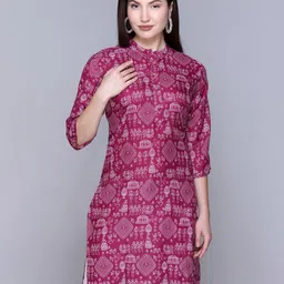 TRUDO Ethnic Motifs Printed Mandarin Collar Warli Pure Cotton Straight Kurta-picture-17