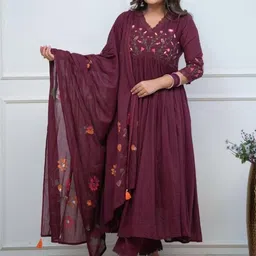 MILAAV Women Embroidered Regular Pure Cotton Kurta with Trousers & With Dupatta-picture-12