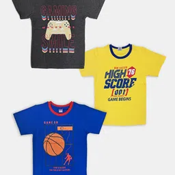Here&Now X Game Begins Boys Pack of 3 Assorted Typography Printed T-shirts-image-74