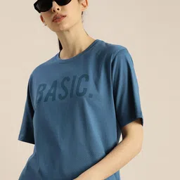 DILLINGER Women Blue Printed  Pure Cotton Round Neck Oversized T-shirt-image-70