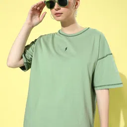 Stormborn Women Solid Drop-Shoulder Sleeves Oversized T-shirt-picture-8