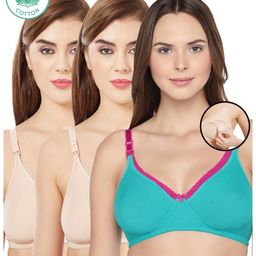 Inner Sense Pack Of 3 Organic Antimicrobial Laced Soft Nursing Bra - Cream & Green-image-92