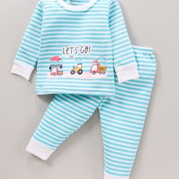 Bodycare Full Sleeves Antibacterial Thermal Tee with Pajama Stripes Print - Blue and White-image-96