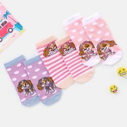 Cutewalk By Babyhug Anti Bacterial Ankle Length Socks Paw Patrol Design Pack of 3- Pink & Purple-image-59