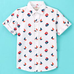 Jash Kids Half Sleeves Shirt Boat Print - White-image-93