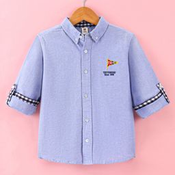 ToffyHouse  100% Cotton Full Sleeves Embroidered & Solid Shirt -  Blue-image-85
