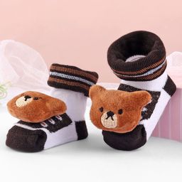 Cute Walk by Babyhug Ankle Length Sock Shoes With Bear Applique - Brown-image-64