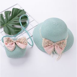Babyhug Straw Hat Bow Design with Sling Bag - Blue-image-43