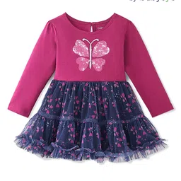 Babyoye Cotton Lycra Full Sleeves Party Wear Frock with Sequined Butterfly Detailing - Wine-picture-39