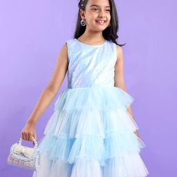 Pine Kids Sleeveless Party Frock with Sequin Detailing - Sky Blue-image-86