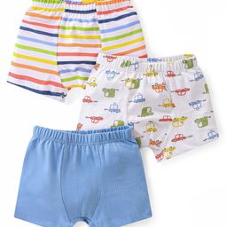 Babyhug 100% Cotton Knit Trunks Car Prints Pack of 3- White & Blue-image-64