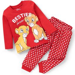 Babyhug Disney Cotton Knit Full Sleeves Night Suit Lion King Print - Red-image-59